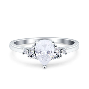 Teardrop Pear Shape Wedding Engagement Ring Simulated Cubic Zirconia 925 Sterling Silver